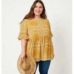 Bandana Print Ruffle Sleeve Peplum Top